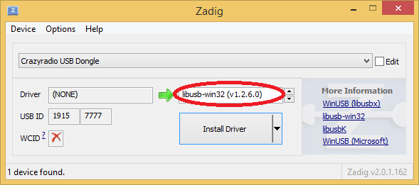zadig driver not installing